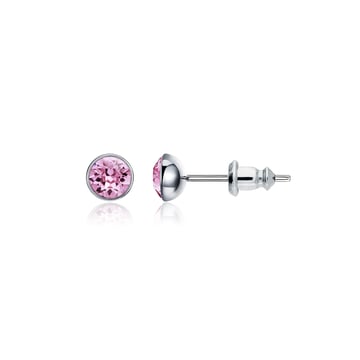 Signature Stud Earrings with Carat Light Amethyst Swarovski Crystals 3 Sizes Rhodium Plated