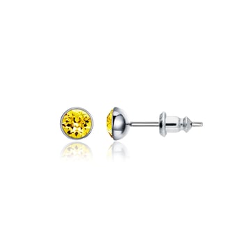 Signature Stud Earrings with Carat Light Topaz Swarovski Crystals 3 Sizes Rhodium Plated