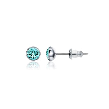 Signature Stud Earrings with Carat Light Turquoise Swarovski Crystals 3 Sizes Rhodium Plated