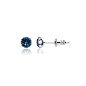 Signature Stud Earrings with Carat Montana Swarovski Crystals 3 Sizes Rhodium Plated