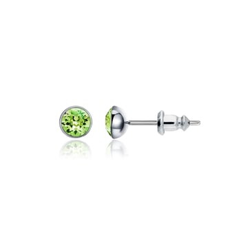 Signature Stud Earrings with Carat Peridot Swarovski Crystals 3 Sizes Rhodium Plated
