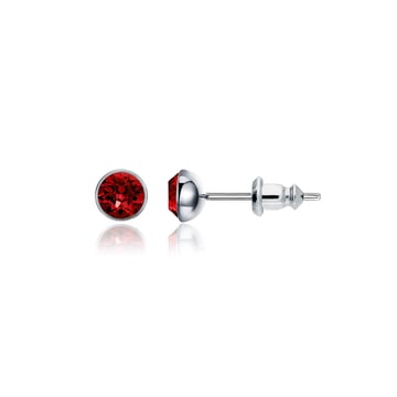 Signature Stud Earrings with Carat Ruby Swarovski Crystals 3 Sizes Rhodium Plated