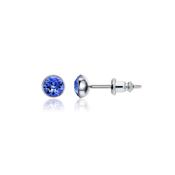 Signature Stud Earrings with Carat Sapphire Swarovski Crystals 3 Sizes Rhodium Plated