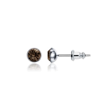 Signature Stud Earrings with Carat Smoky Quartz Swarovski Crystals 3 Sizes Rhodium Plated