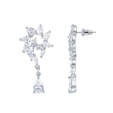Spiral Statement Drop Earrings with Swarovski Crystals Rhodium Plated