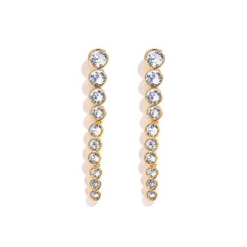 Tennis Cascade Drop Earrings with Clear Swarovski Crystals Gold Plated
