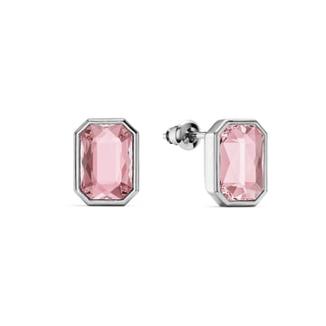Octagon Mix Carrier Stud Earrings Light Rose Crystals Rhodium Plated