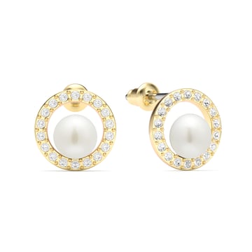 Halo Freshwater Pearl Stud Earrings White Freshwater Pearl Gold Plated