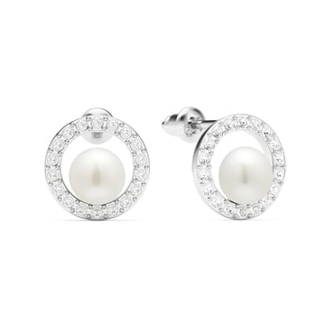 Halo Freshwater Pearl Stud Earrings White Freshwater Pearl Rhodium Plated