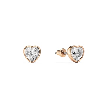 Heart Lifelong Stud Earrings with Clear Crystals Rose Gold Plated