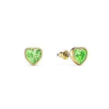 Heart Lifelong Stud Earrings with Peridot Crystals Gold Plated