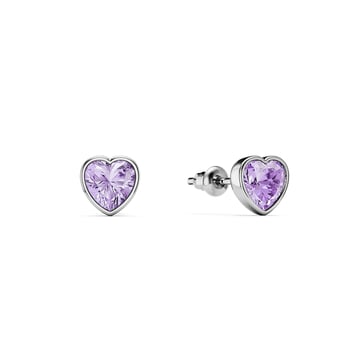 Heart Lifelong Stud Earrings with Violet Crystals Rhodium Plated