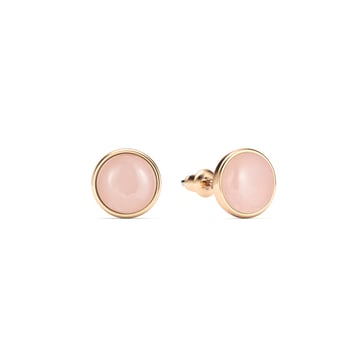 Round Petite Cabochon Stud Earrings Rose Quartz Rose Gold Plated