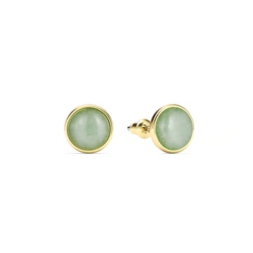 Round Petite Cabochon Stud Earrings Green Aventurine Gold Plated