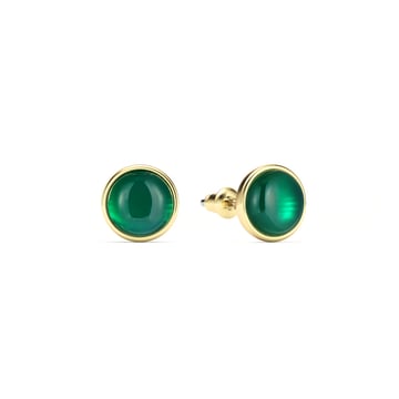 Round Petite Cabochon Stud Earrings Green Onyx Gold Plated