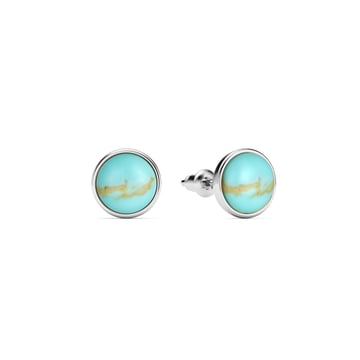 Round Petite Cabochon Stud Earrings Turquoise Rhodium Plated