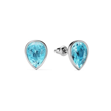 Teardrop Stud Earrings with Aquamarine Crystals Rhodium Plated