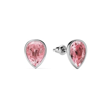 Teardrop Stud Earrings with Light Rose Crystals Rhodium Plated