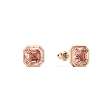 Asscher Stud Earrings with Vintage Rose Crystals Rose Gold Plated