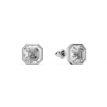 Asscher Stud Earrings with Clear Crystals Rhodium Plated