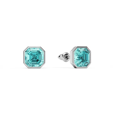 Asscher Stud Earrings with Light Turquoise Crystals Rhodium Plated