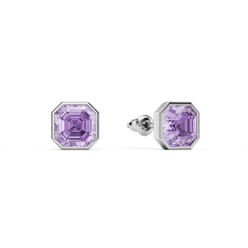 Asscher Stud Earrings with Violet Crystals Rhodium Plated