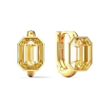 Octagon Statement Hoop Earrings with Crystal Golden Shadow Crystals Gold Plated