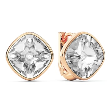 Cushion Statement Hoop Earrings with Clear Crystals Rose Gold Plated