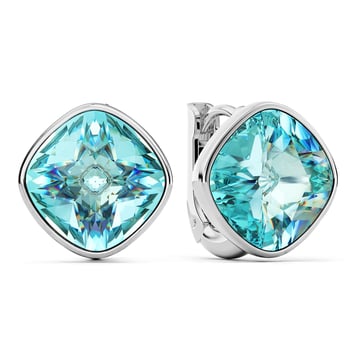 Cushion Statement Hoop Earrings with Aquamarine Crystals Rhodium Plated