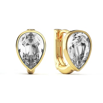 Teardrop Statement Hoop Earrings with Clear Crystals Gold Plated
