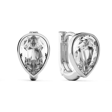 Teardrop Statement Hoop Earrings with Clear Crystals Rhodium Plated
