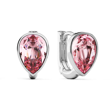 Teardrop Statement Hoop Earrings with Light Rose Crystals Rhodium Plated