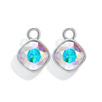 Cushion Mix Charms with Crystal Aurore Boreale Swarovski Crystal Rhodium Plated