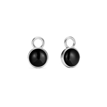 Round Petite Cabochon Mix Charms Black Onyx Rhodium Plated