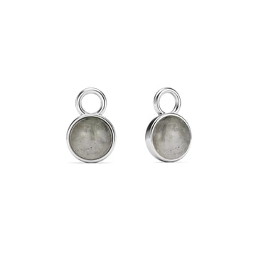 Round Petite Cabochon Mix Charms Grey Moonstone Rhodium Plated