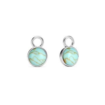 Round Petite Cabochon Mix Charms Turquoise Rhodium Plated