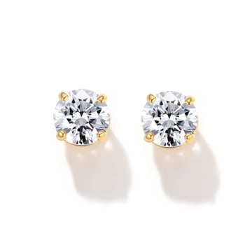 Solitaire Clear Cubic Zirconia Sterling Silver Stud Earrings 5mm Gold Plated