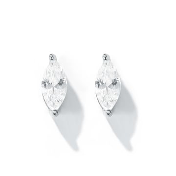 Solitaire Marquise Clear Cubic Zirconia Sterling Silver Stud Earrings Rhodium Plated
