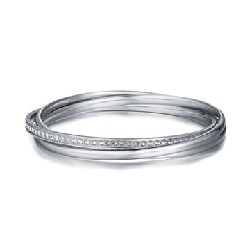 Trinity Interlocking Bracelet Bangle with Clear Swarovski Crystals Rhodium Plated