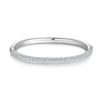 Stone Mini Bangle Bracelet with Clear Austrian Crystals Bridal Wedding Rhodium Plated
