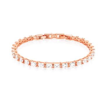 Jazz Tennis Bracelet with Baguette Cut Clear Cubic Zirconia Bridal Rose Gold Plated