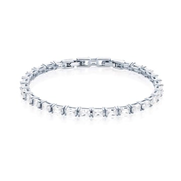 Jazz Tennis Bracelet with Baguette Cut Cubic Zirconia Rhodium Plated Bridal