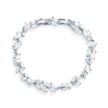 Louison Cluster Statement Bracelet with Clear Cubic Zirconia Rhodium Plated