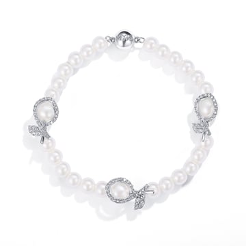 Enfold Pearl Affinity Bracelet with White Swarovski Crystals Rhodium Plated