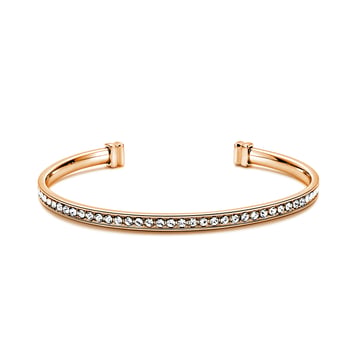 Eternity Metro Statement Open Bangle with Clear Austrian Crystals Rose Gold Plated