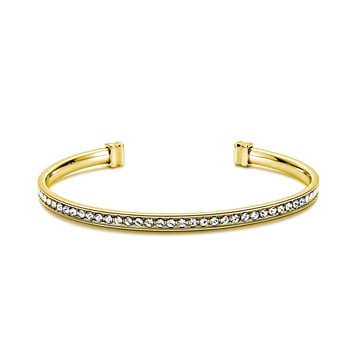 Eternity Metro Statement Open Bangle with Clear Austrian Crystals Gold Plated