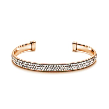 Showstopper Statement Open Bangle with Clear Austrian Crystals Rose Gold Plated