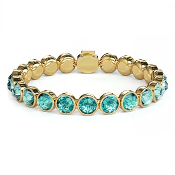 Statement Tennis Bracelet with Light Turquoise Crystals Gold Plated