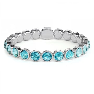 Statement Tennis Bracelet with Aquamarine Crystals Rhodium Plated