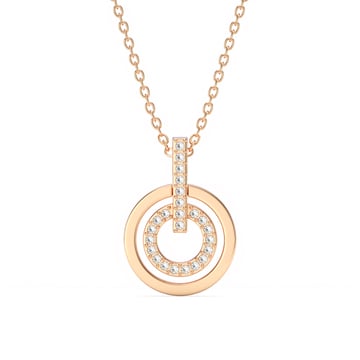 Circle Double Necklace with Clear Crystals Rose Gold Plated